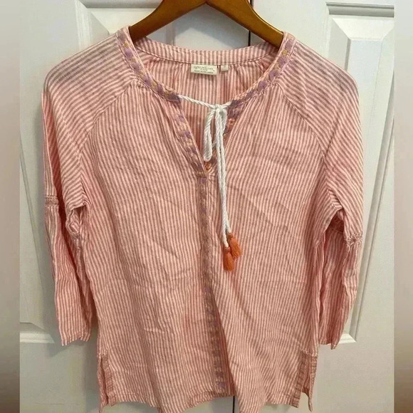 Spartina 449 Shirt Womens small Pink Pullover Linen Floral Embroidered Boho - Picture 7 of 13
